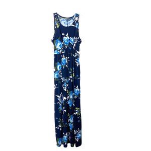Junior's Maxi Tank Dress  Size L Sleeveless Blue Green Floral Stretchy Casual